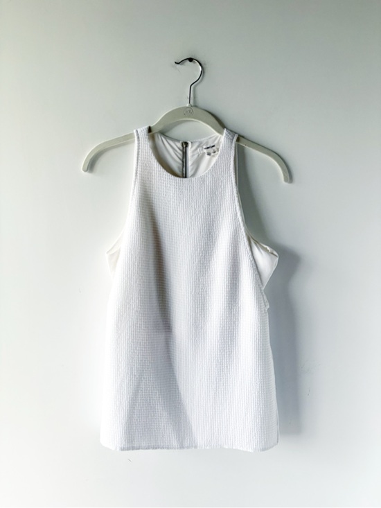 Helmut Lang Tops - Helmut Lang White Textured Seersucker Sleeveless High Neck Zip Back Top XS P